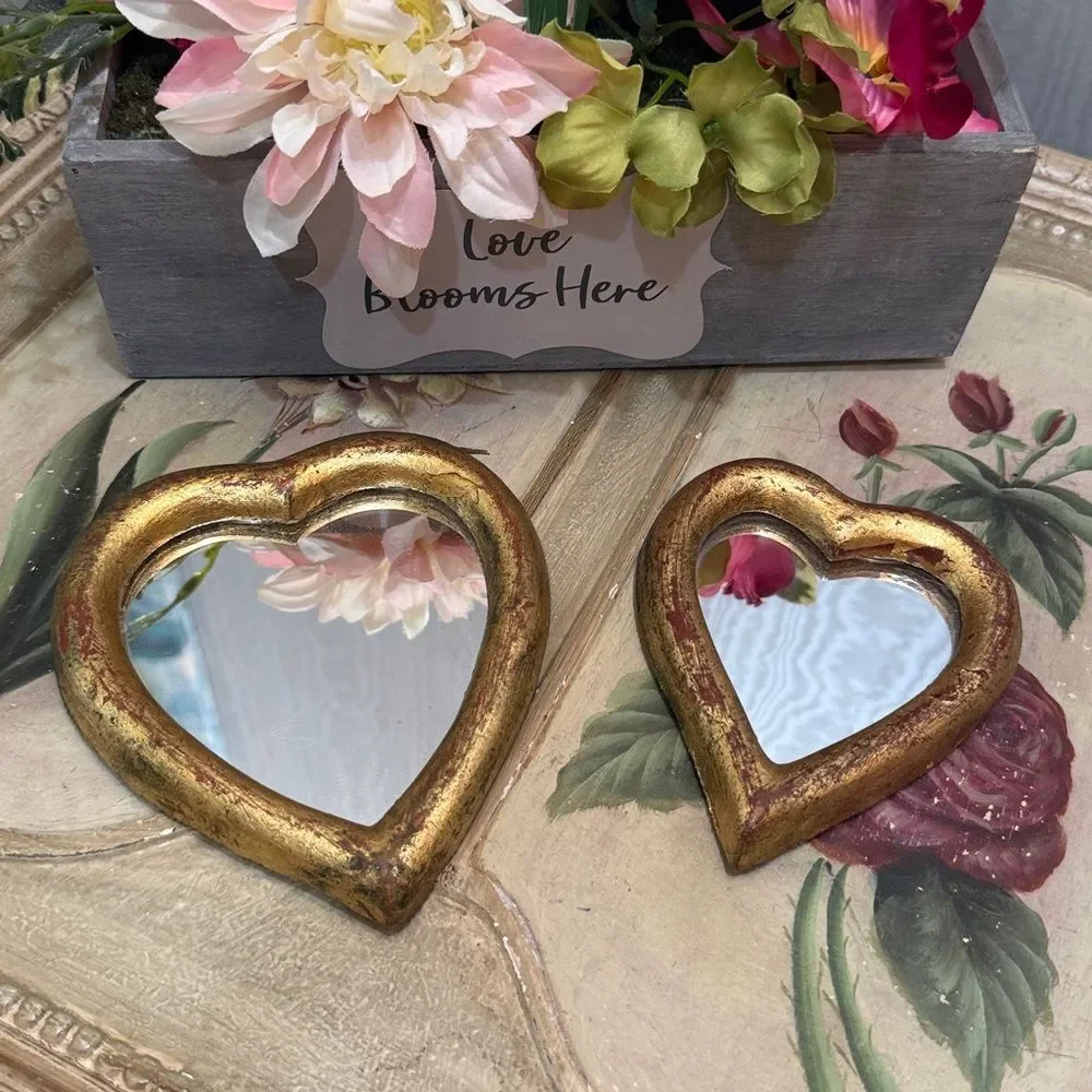 Rare Graduated Set Vintage Florentia Heart Mirrors Original 60s Green Star Paper